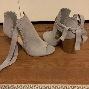 Just For Fun Scalloped open toed booties in Gray